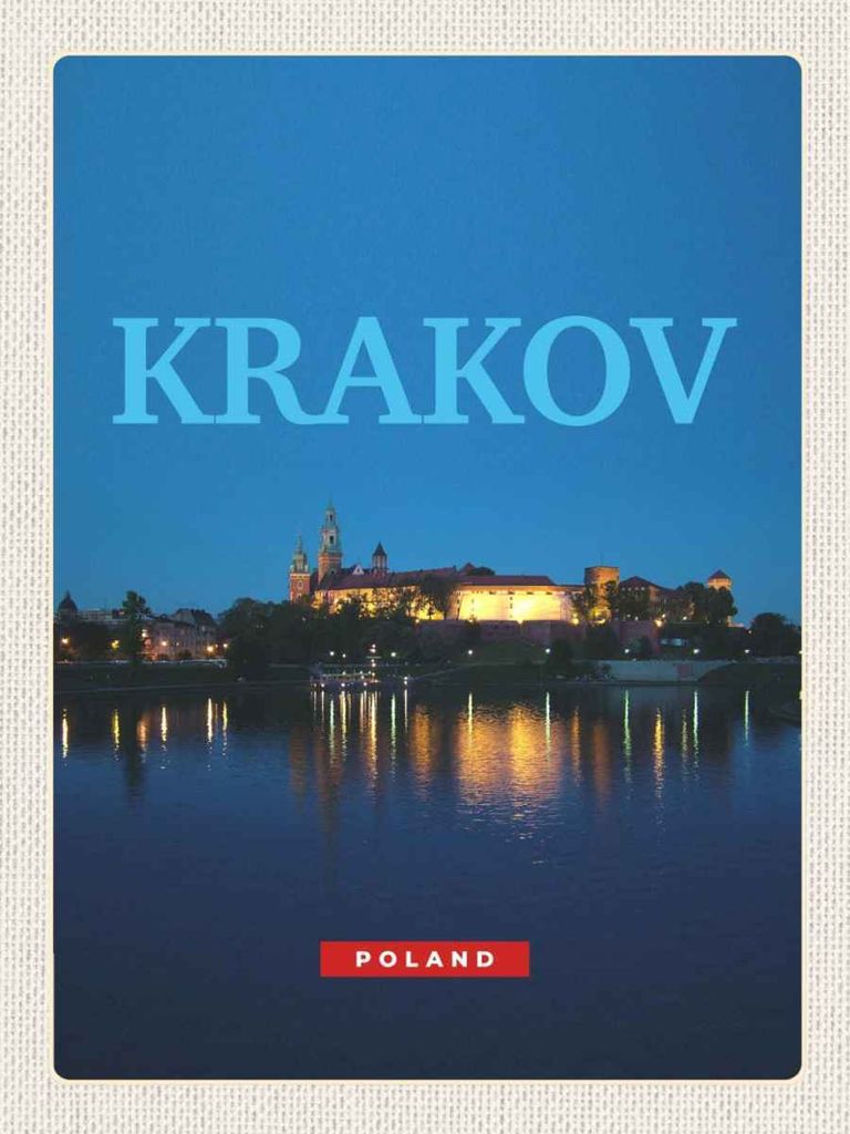 vianmo Holzschild 40x30 cm Krakow Polen Nacht Kirsche See Bildmotiv Reisemotiv Straße Stadt