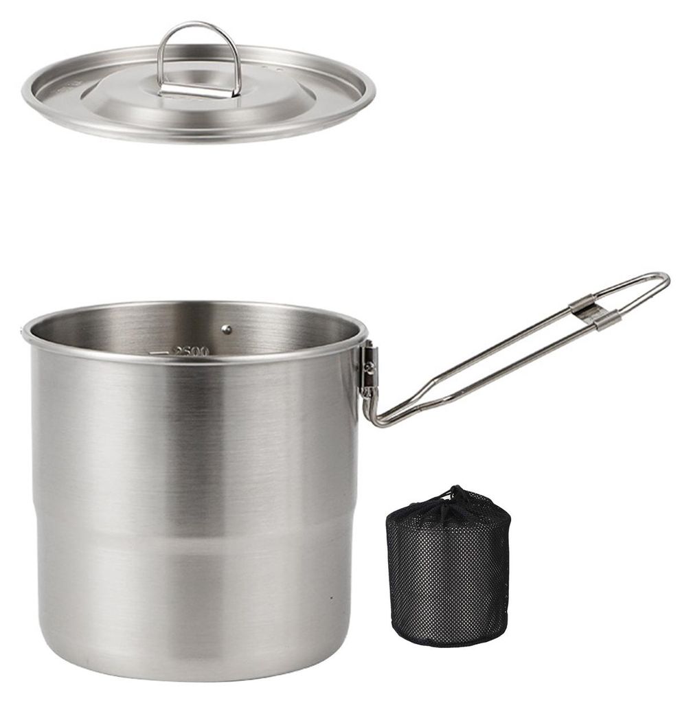3-Liter-Campingschüssel aus Edelstahl 304 mit Klappgriff, tragbar, ideal für Outdoor-Aktivitäten wie Wandern, Rucksackreisen, Grillen, Picknicke...