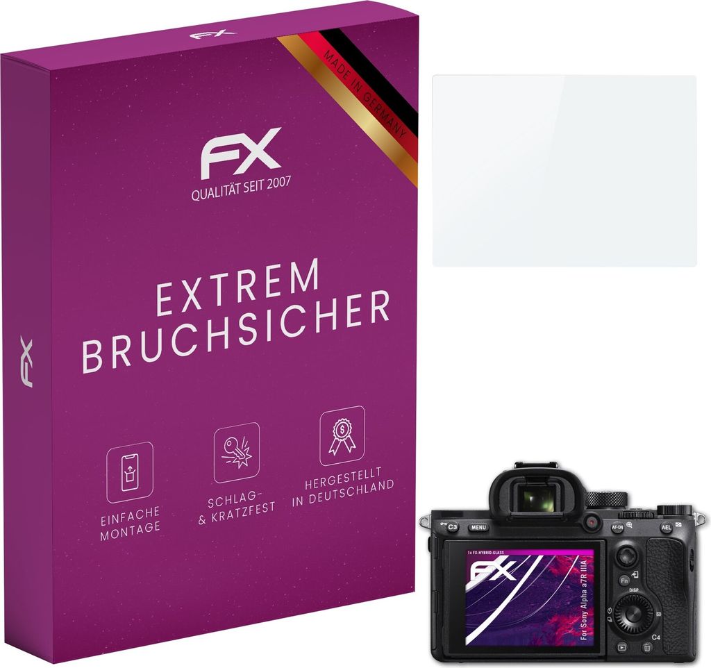 atFoliX FX-Hybrid-Glass Displayfolie kompatibel mit Sony Alpha a7R IIIA Glasfolie