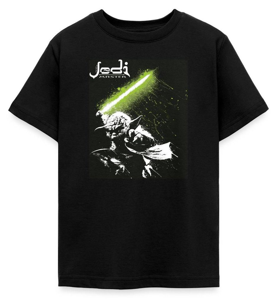 Star Wars Meister Yoda Mit Grünem Lichtschwert Teenager T-Shirt, 152/164 (12-14 Jahre), Schwarz