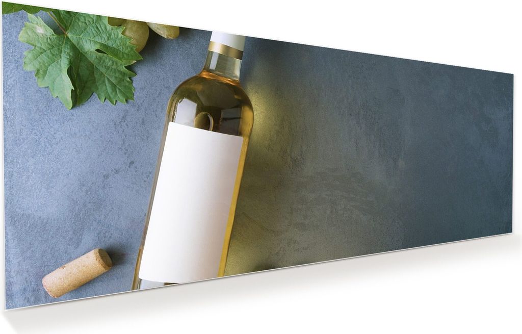 Glasbild Wandbild Flasche Weisswein 100x40cm in XXL für Wohnzimmer, Schlafzimmer, Badezimmer, Flur