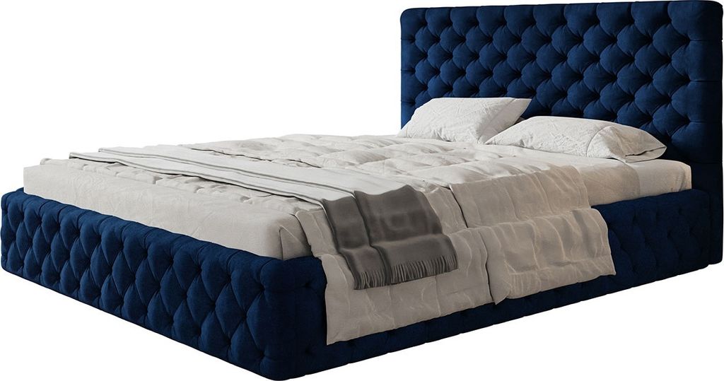 MIAMI SLIMPolsterbett mit Kopfteil - Doppelbett mit Bettkasten - mit Lattenrost aus Metall - 140x200 cm Veloutrestoff Blau