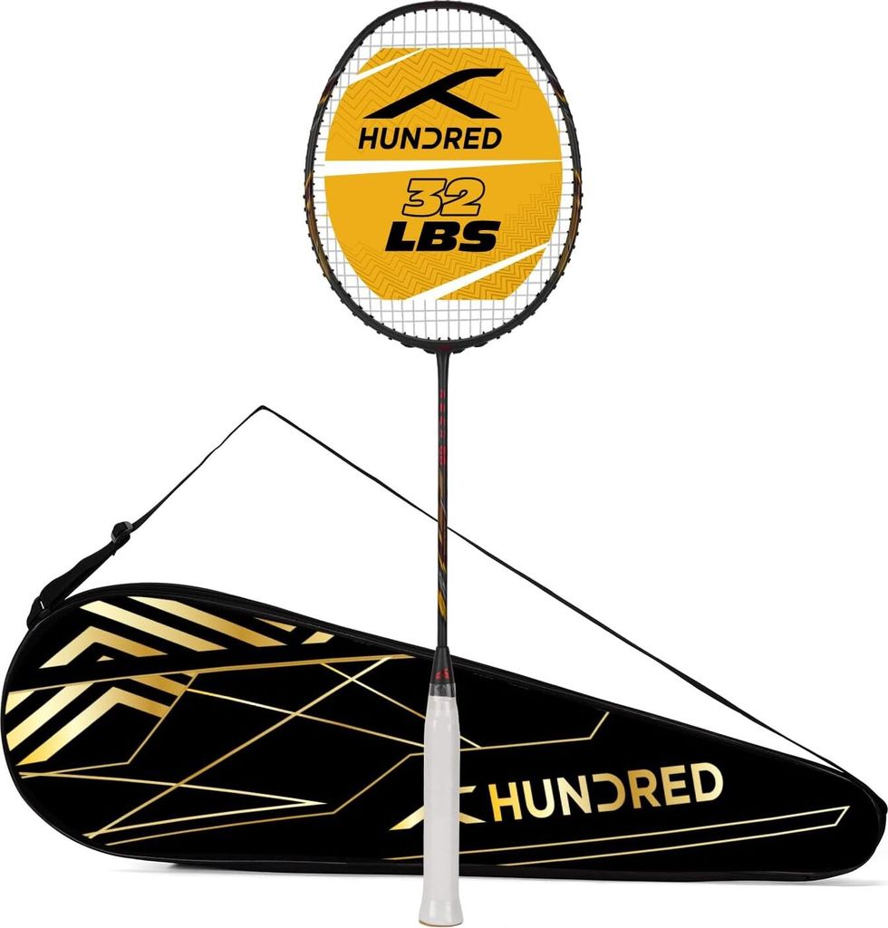 HUNDRED ROCK 88 Carbon Fibre Strung Badminton Racket mit Full Racket Cover (Dark Grey) | Für fortgeschrittene Spieler | 78g | 32lbs |Badmintonschl...