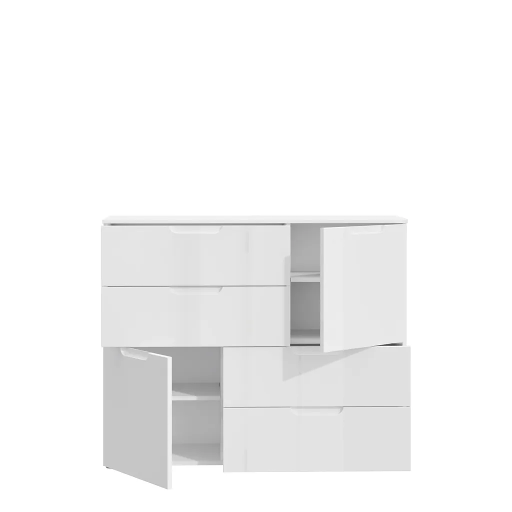 Commode SIENNA blanche laquée 115x95 cm - Buffet haut brillant déco
