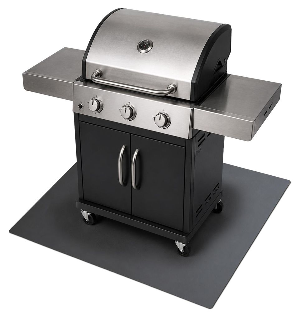 Grill-Unterlage - 100x80 cm - Metall - Schwarz - Feuerfeste Bodenschutzplatte - Hitzeschutzplatte - Outdoor - Terrasse - Grillzubehör
