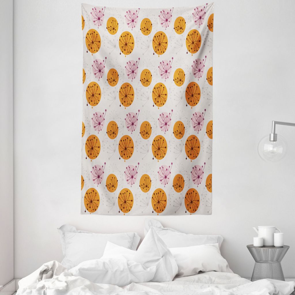 ABAKUHAUS Abstrakt Wandteppich und Tagesdecke, Rosa orange Spots Blumen aus Weiches Mikrofaser Stoff Waschbar ohne Verblassen Digitaldruck, 140 x 2...