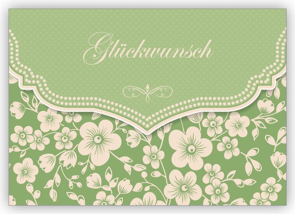 Traumhafte Vintage Glückwunschkarte mit Retro Kirschblüten Muster zur Hochzeit, Taufe, Geburt, Examen etc: Glückwunsch