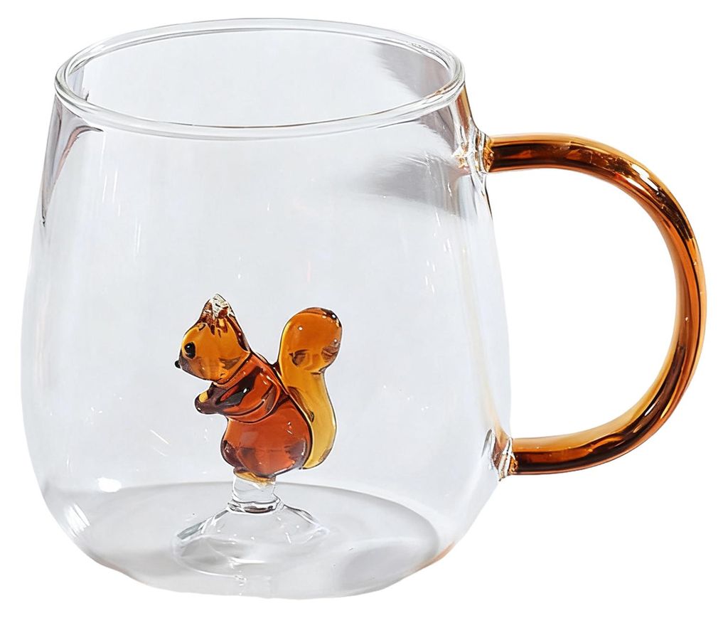 Handgefertigter Glasbecher in Tier- und Pflanzenform, transparenter Wasserbecher, niedlicher Kaffee- und Milchgetränkebecher mit farbenfrohem Henkel