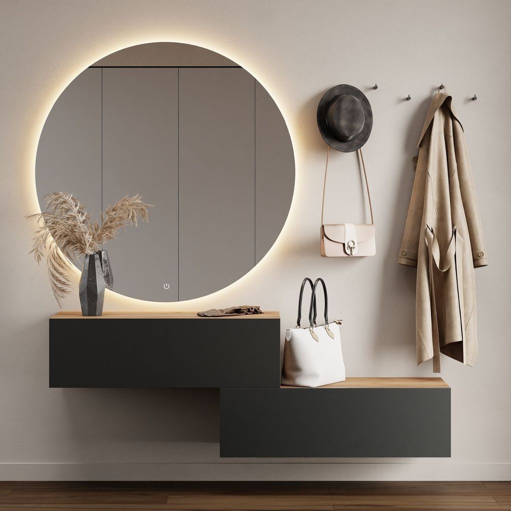 Planetmöbel Flur Möbel Garderobe Hängeschrank 2x 100 cm gold eiche / anthrazit, Wandgarderobe hängend oder stehend