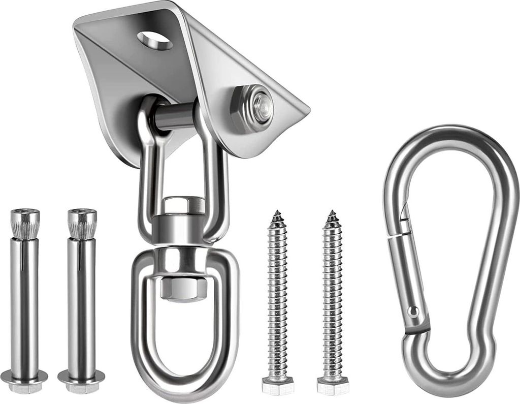 360° drehbare Deckenhaken 304 Edelstahl 450 kg Tragfähigkeit mit M8 Karabinerhaken Schwinghaken für Hängesessel Betonholz Yoga Hängematte Stuh...