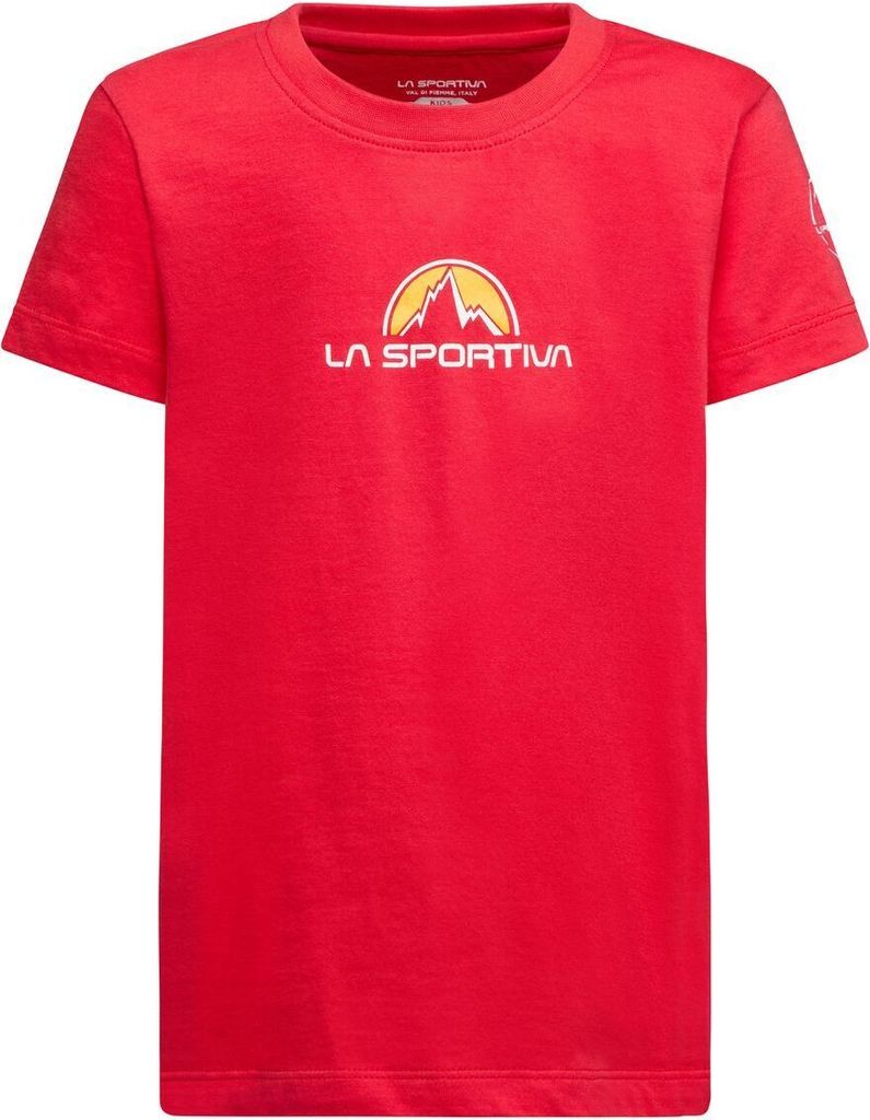 Rotes Kinder-T-Shirt von La Sportiva mit Logo auf der Vorderseite.