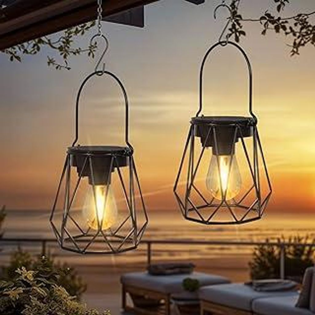 2 Stück Solarlampen für Außen Hängend, IP65 Wasserdicht Metall Solarlaterne für Außen, LED Solar Laternen für Draußen für Garten, Patio, W...