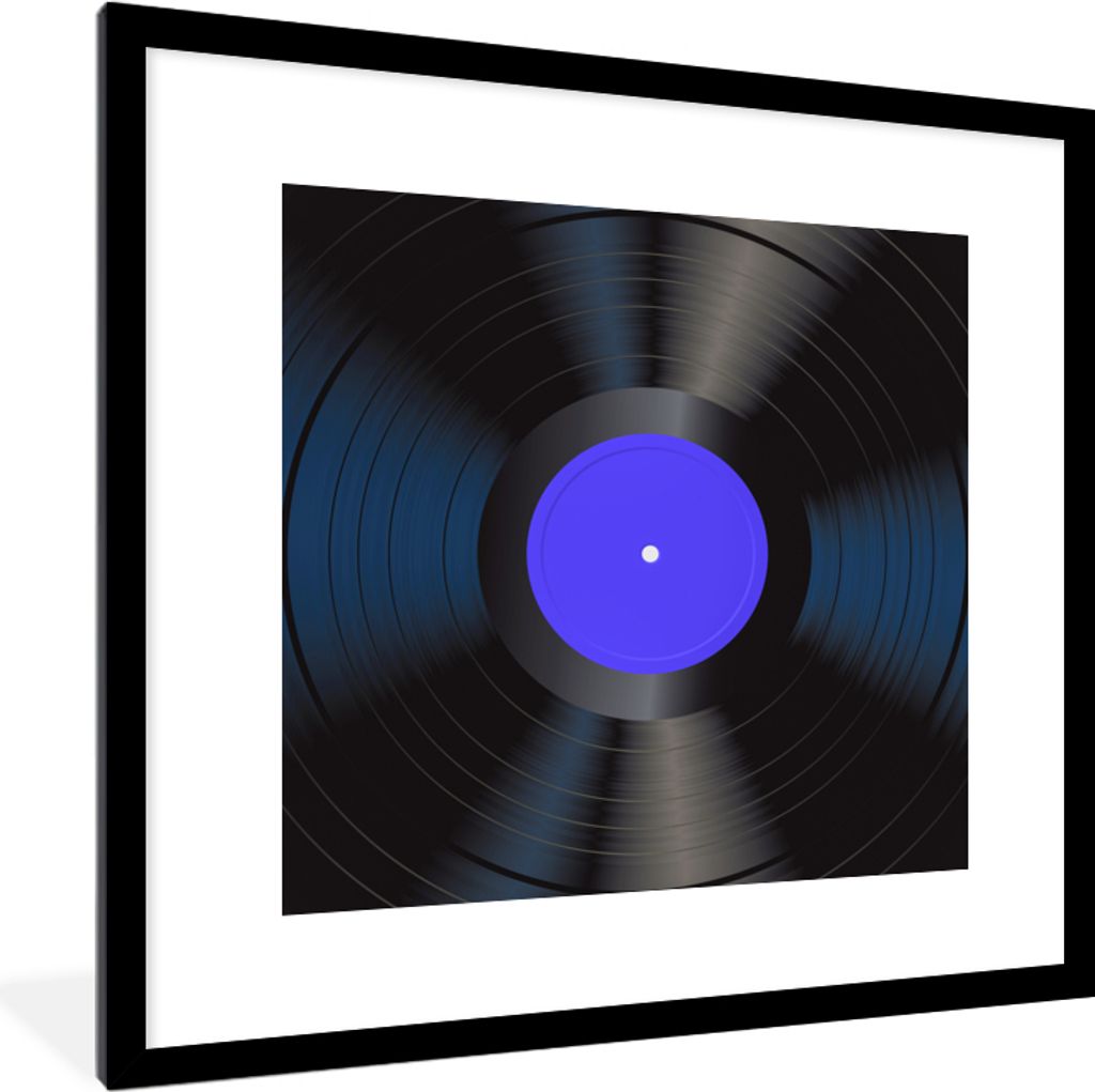 MuchoWow Gerahmtes Poster Blau - LP's Vinyl - Retro 40x40 cm - Poster mit Schwarzem Bilderrahmen Wandposter Rahmen Foto Bilder - Poster - Plakat ...