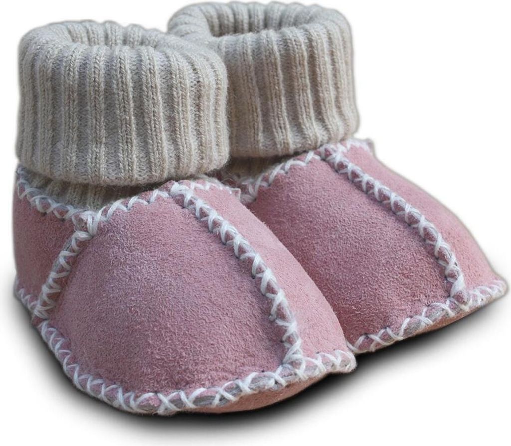 Heitmann Felle Paar Baby-Lammfellschuhe, Farbe Rosé mit Strickbündchen, Größe 20/21 928RO20