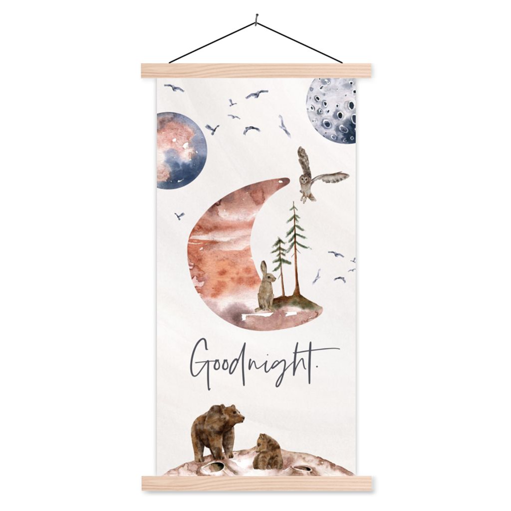 MuchoWow Textilposter Zitate - Gute Nacht - Sprichwörter - Kinder - Jungen - Mädchen - Kind 60x120 cm mit holzfarbenen Rahmen - Holz