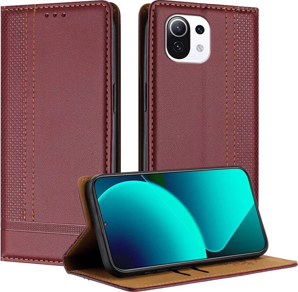 Custodia per Xiaomi 11 Lite in pelle con funzione stand Rosso scuro