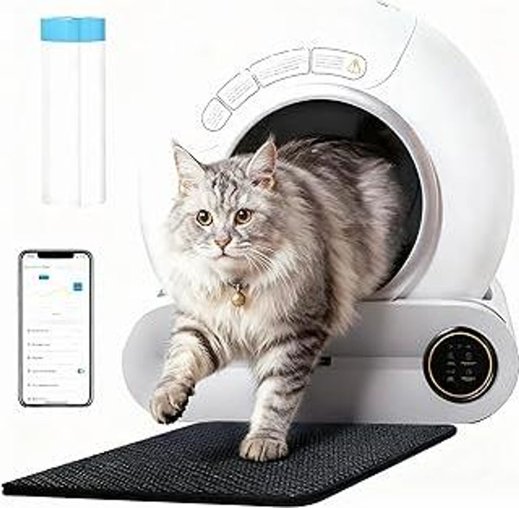 RMAN Selbstreinigende Katzentoilette Katzenklo Elektrisches mit Müllbeutel und Matte Große Kapazität/App-Steuerung/Smart Health/Sicherer Alert/f...