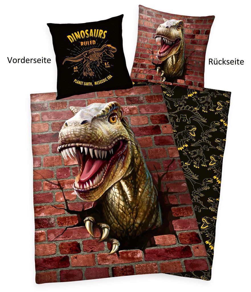 Dino 3D Bettwäsche / 80x80 cm + 135x200 cm Produktbild 