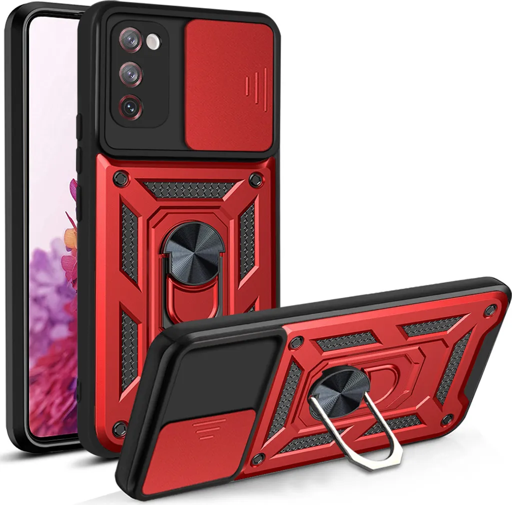 Cover Rossa Galaxy S20 FE - Proteggi i tuoi Ricordi con Anello e Slide Cam