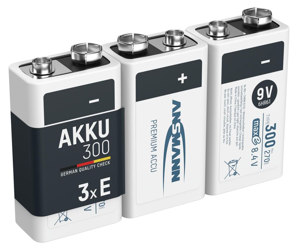 ANSMANN Akku 9V 300mAh E-Block NiMH 1,2V – 1000x Produktbild 
