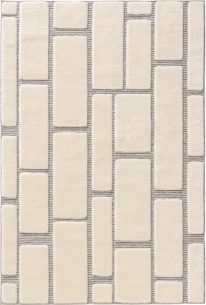 Tapis Anti-Tache Verona 120x170 - Solution Déco Durable Gris et Crème