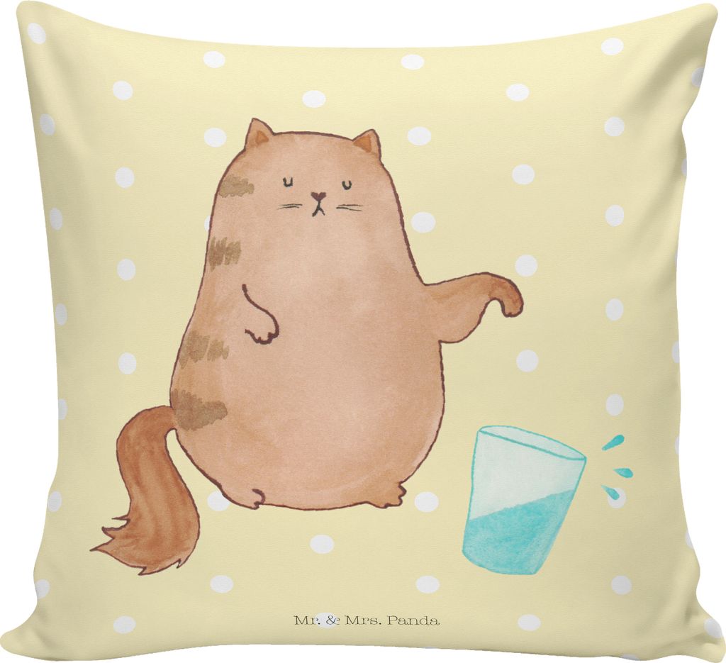 Mr. & Mrs. Panda kissen für sofa Katze Wasserglas - Gelb Pastell - Geschenk, Haustier, Polster, Couchkissen, Dekokissen, Katzen, zier, Sofakissen,...