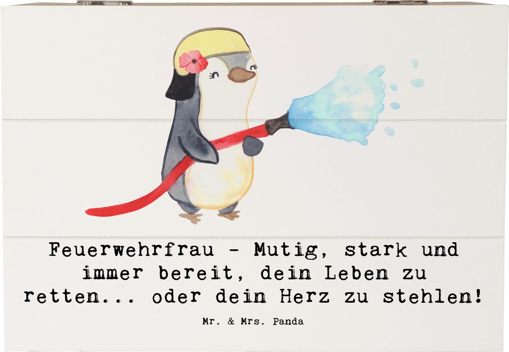 Mr. & Mrs. Panda Schatulle Feuerwehrfrau Heldin 22 x 15 cm - Weiß - Geschenk, Erinnerungsbox, Mut, schatztruhe, Holztruhe, Anerkennung, Berufe, Be...