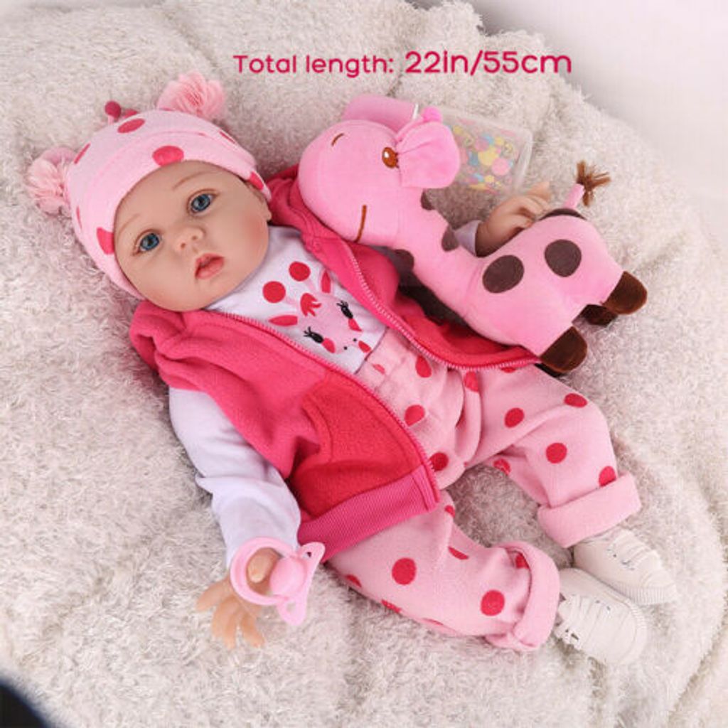 55cm Reborn Baby Puppe Silikon Handgefertigt Mädchen mit Flasche und Spielzeug 
