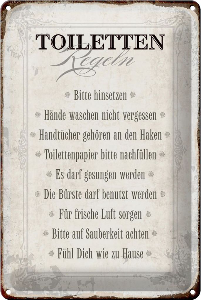 Blechschild Spruch 20x30cm Toiletten Regeln Haus Schild