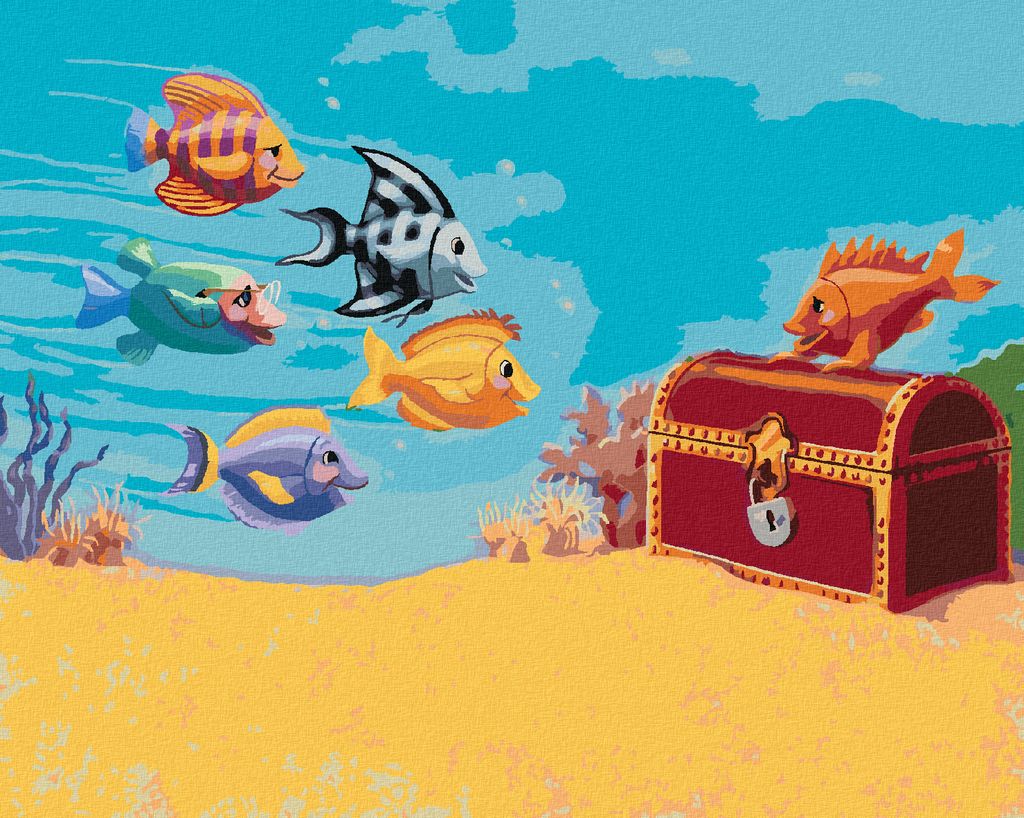 Zuty - Malen nach Zahlen - FISCHE AUF DER SCHATZJAGT (SUE ELLEN BROWN), 40x50 cm, ohne Keilrahmen