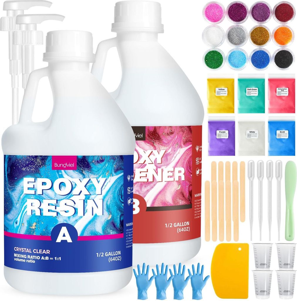 Epoxidharz Set 3780ml/128oz, Epoxy Resin, Epoxyd-Harz Set, 1: 1 Kunstharz Gießharz, Ungiftig, Transparent, Schnellhärtend, Epoxid Harz für Holz,...