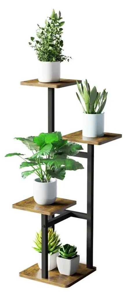 Support plantes 4 niveaux Tiger intérieur en métal et bois noir robuste