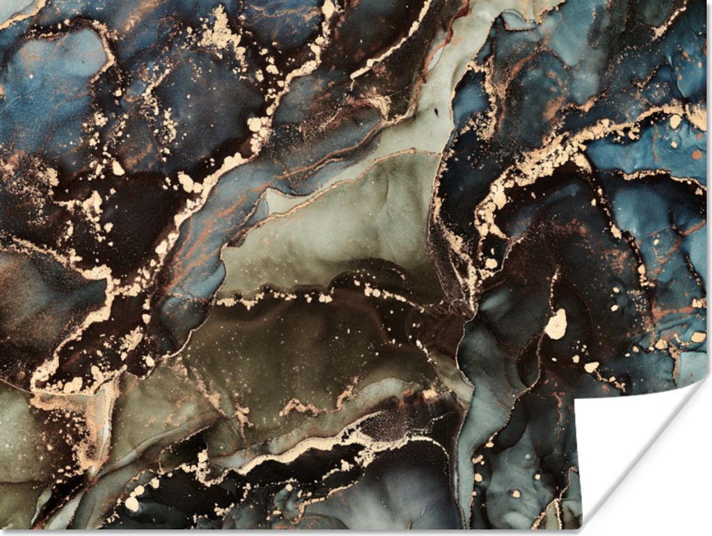 MuchoWow Poster Marmor - Gold - Grün 160x120 cm - Foto Plakat