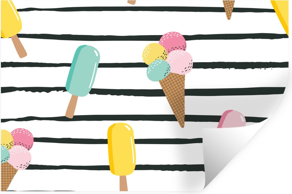 MuchoWow Wandtattoo Wandsticker Wandaufkleber Sommer - Eiscreme - Pastell - Streifen 30x20 cm Selbstklebend und Repositionierbar - Wierderverwend...