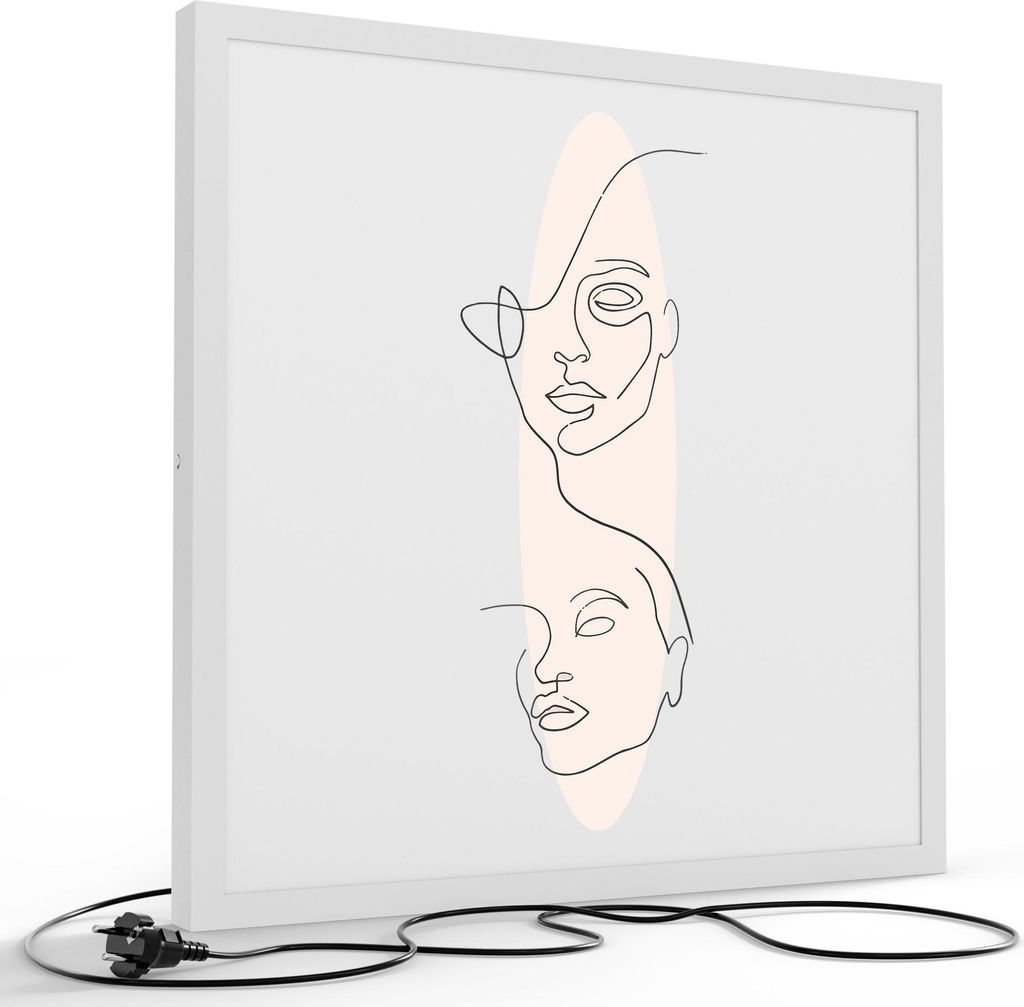 DEQORI LED-Bild & Lampe 60x60 cm Weiß 'Linien-Gesichter vor Oval' Leuchtbild LED Leuchte