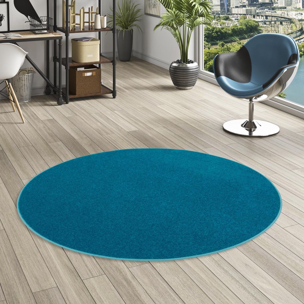Velours Teppich Joy Petrol Rund, Größe:160 cm Rund Produktbild 