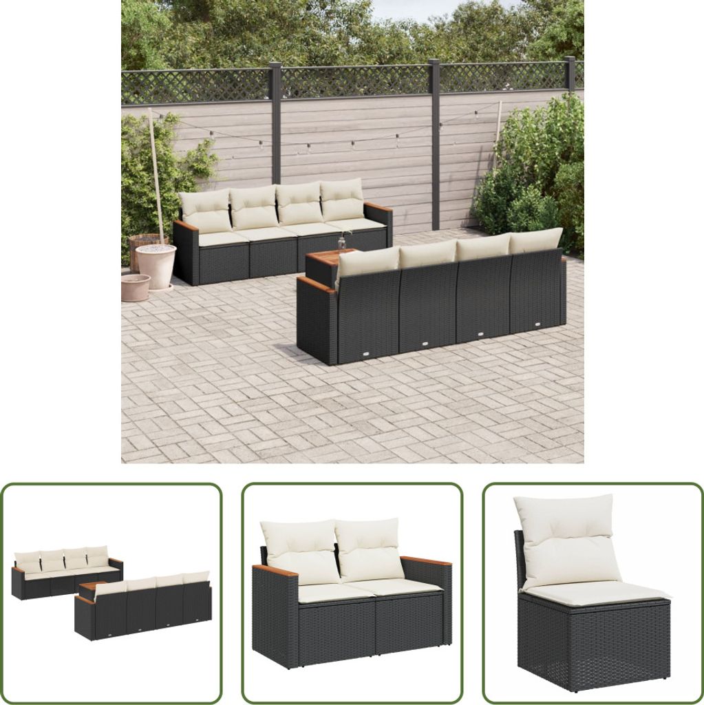 The Living Store 9-tlg. Garten-Sofagarnitur mit Kissen Schwarz Poly Rattan