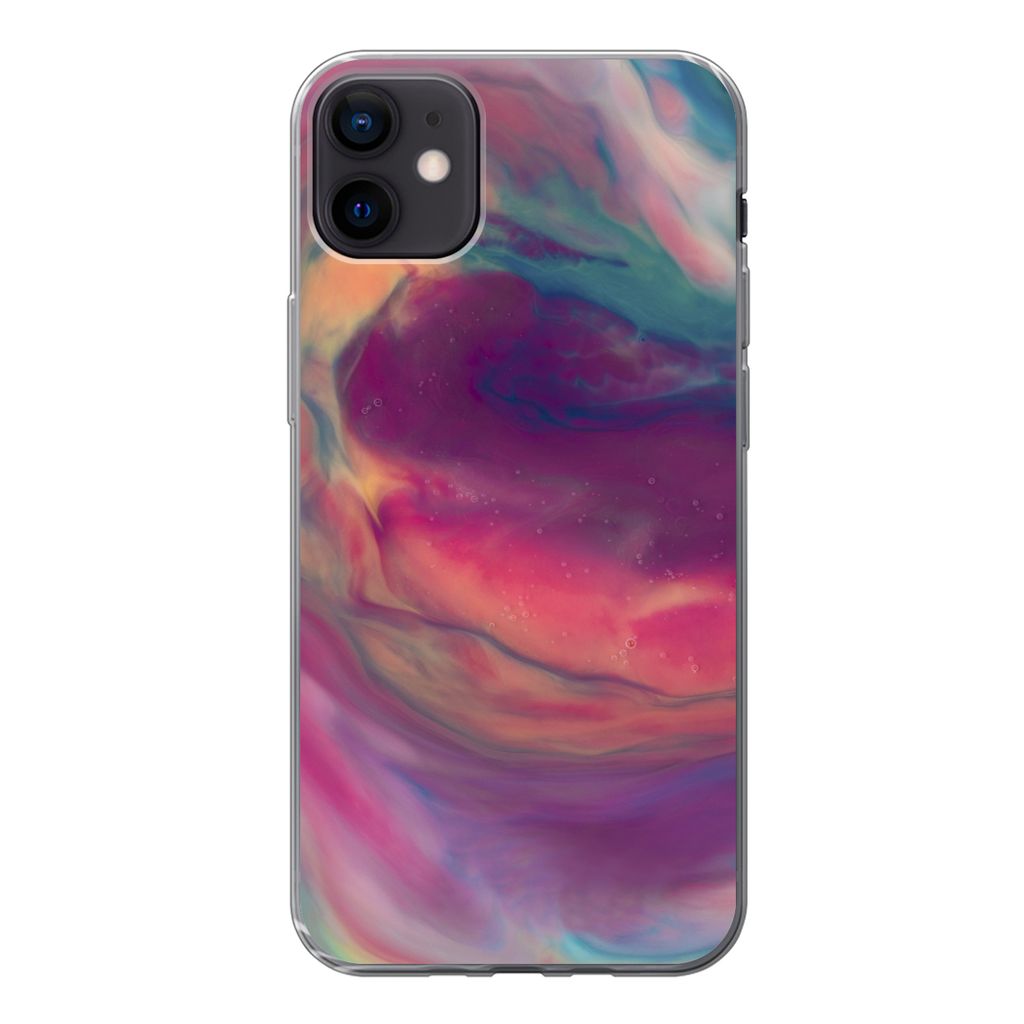 MuchoWow Handyhülle Schutzhülle Hülle für iPhone 12 mini Flüssig - Rosa - Türkis - Abstrakt Silikon Softcase Handy Hülle - Bild