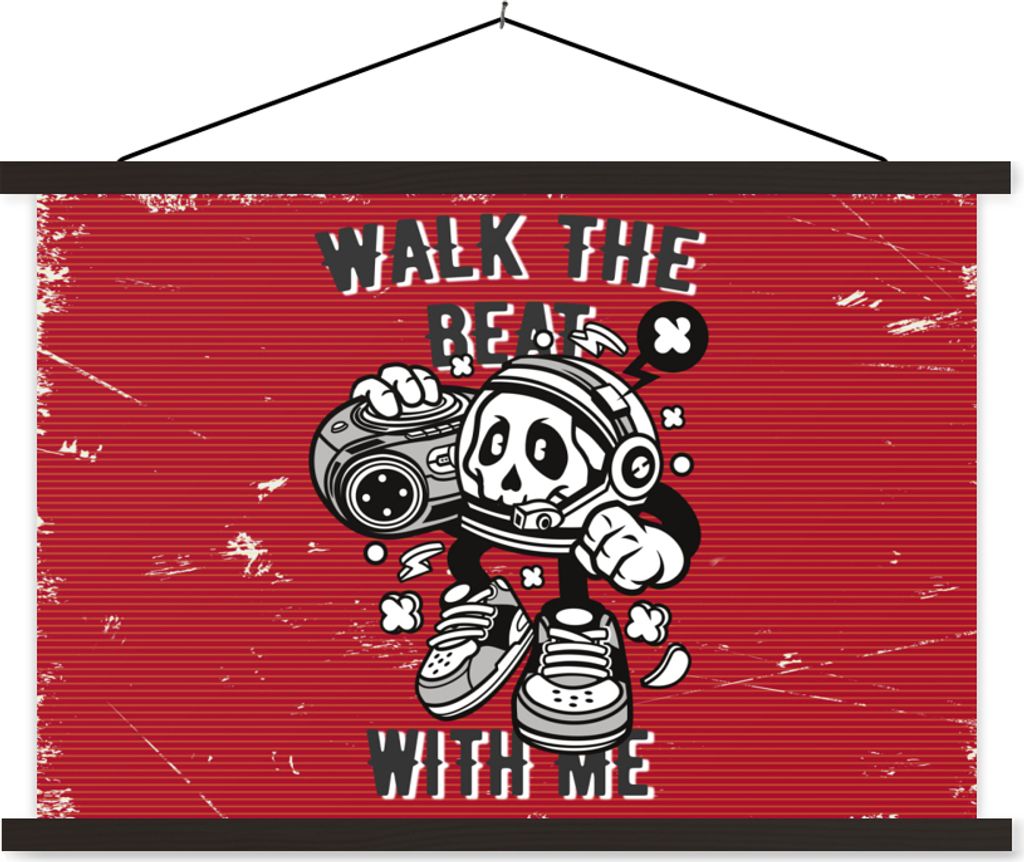 MuchoWow Textilposter Radio - Totenkopf - Vintage 60x40 cm mit schwarzem Rahmen - Hölzernes