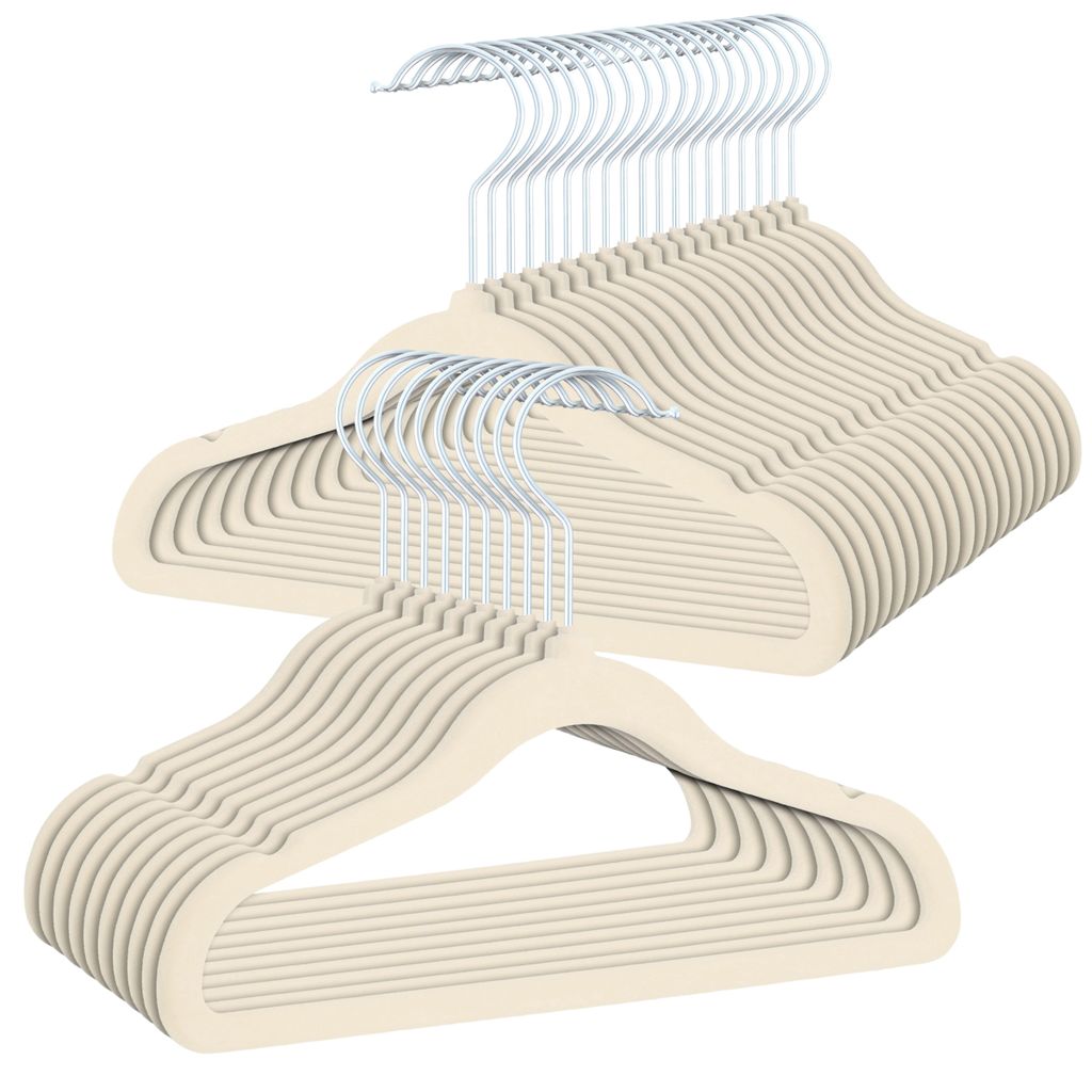 OGIVO Kinderkleiderbügel Samt Beige 30 Stück Rutschfest Produktbild 