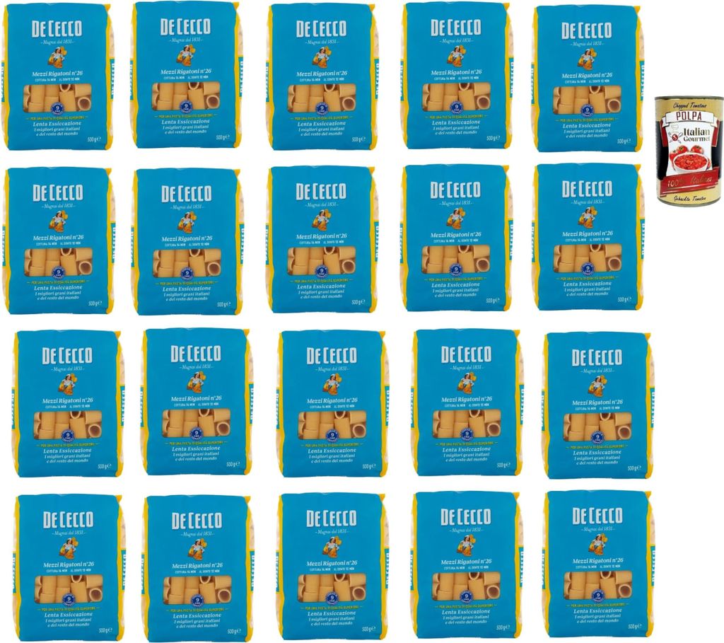 De Cecco Rigatoni N°26, 100% Italienisch Pasta Nudeln 20x 500g + Italian Gourmet Polpa 400g