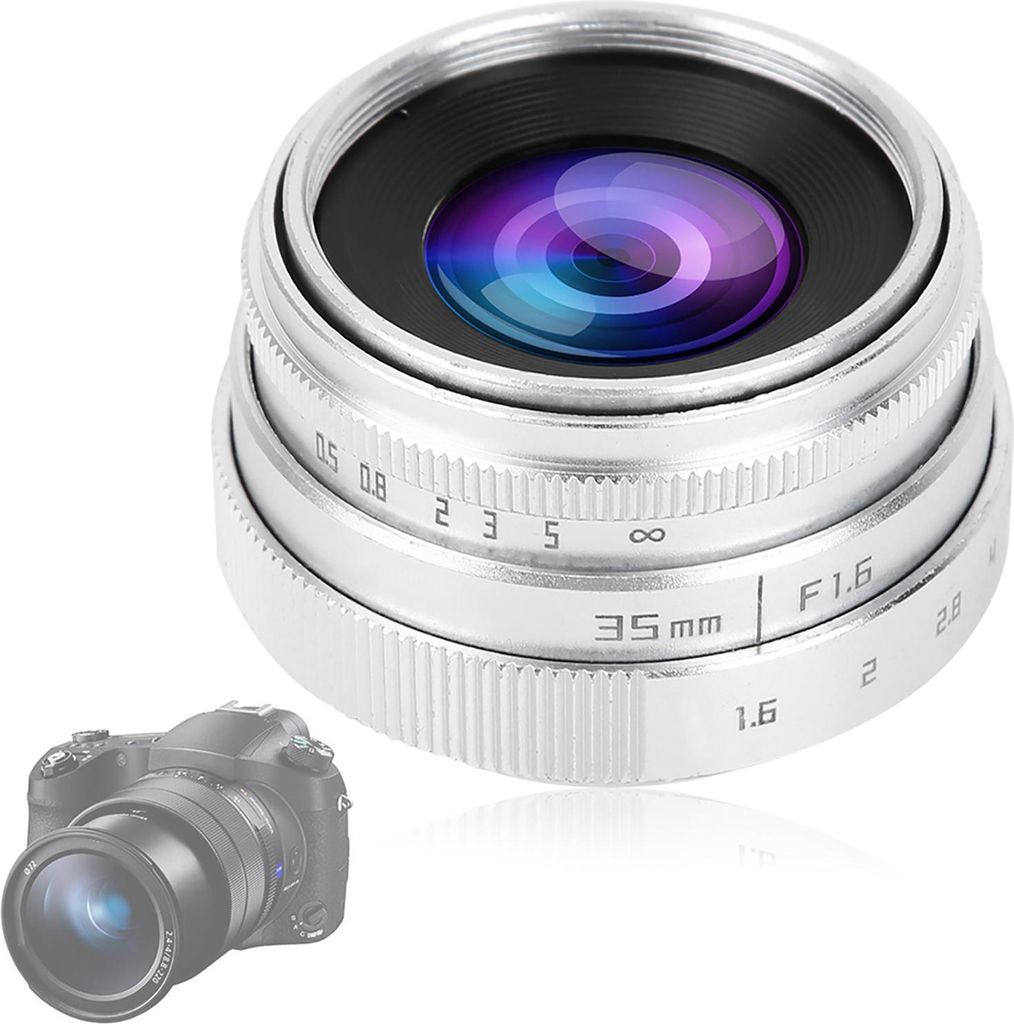 35 mm F1.6 CCTV-C-Mount-Objektiv mit großer Blende für NEX M4/3 FX (Silber)