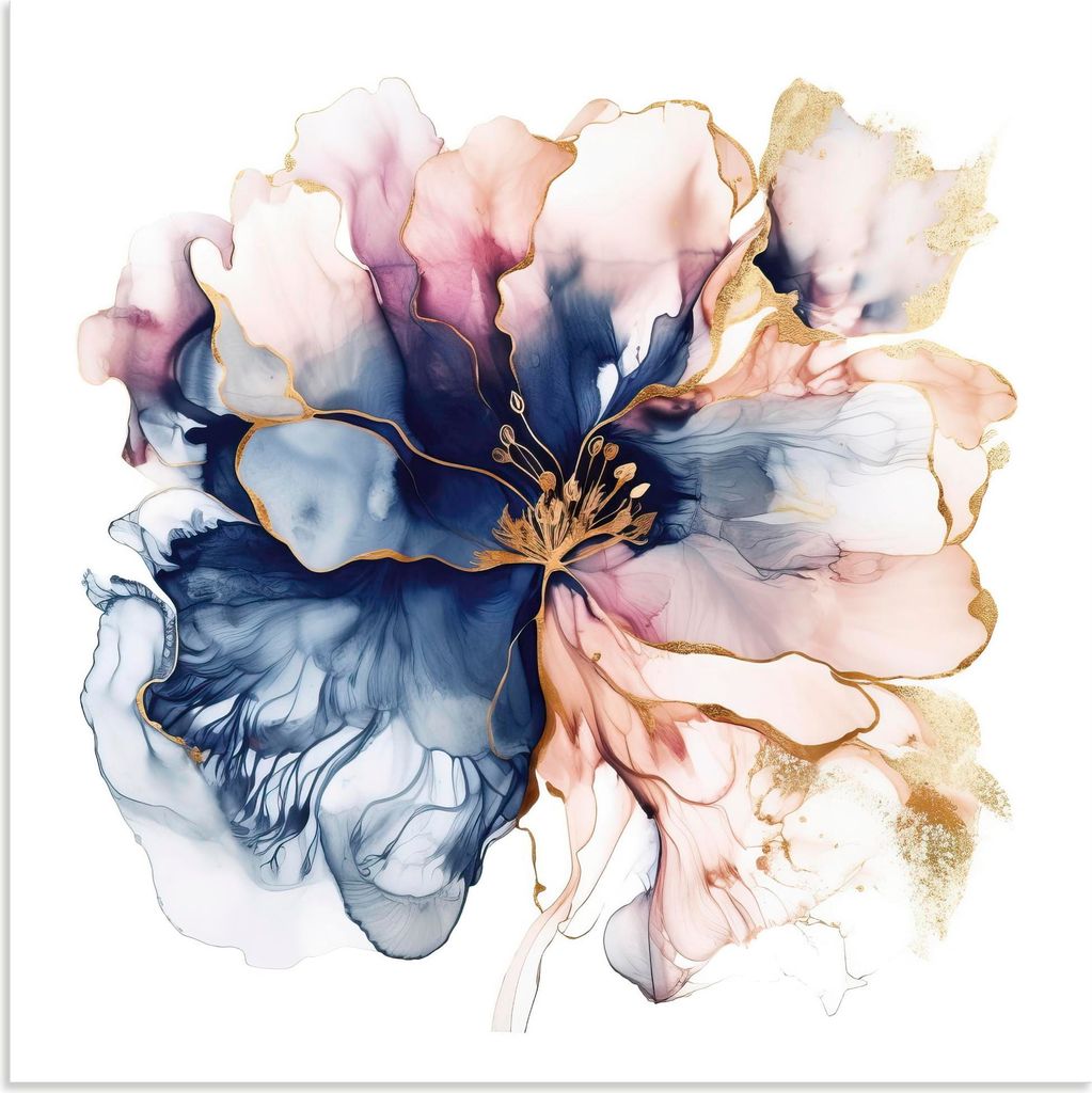 ARTland Wandbild Alu für Innen & Outdoor Flüssige Tinte Blüte Größe: 50x50 cm