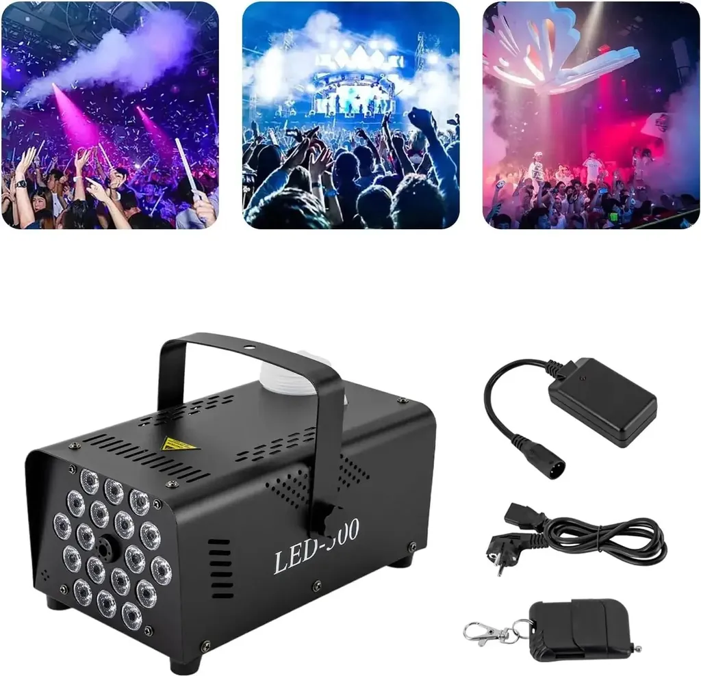 Macchina del fumo, effetto luce RGB, design portatile, nero, spina UE