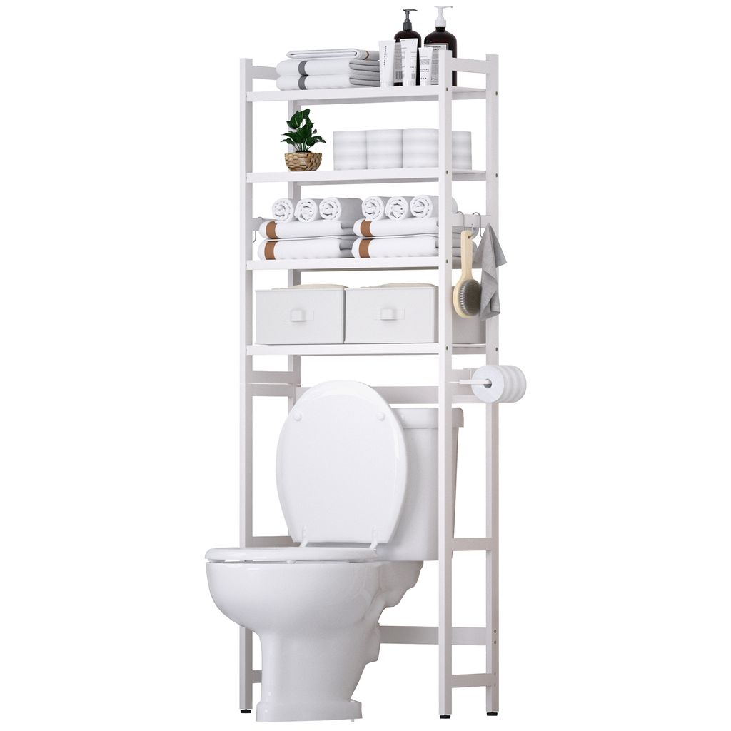 Yorbay Toilettenregal mit 2 Krben, Bambus WC Regal, Wei