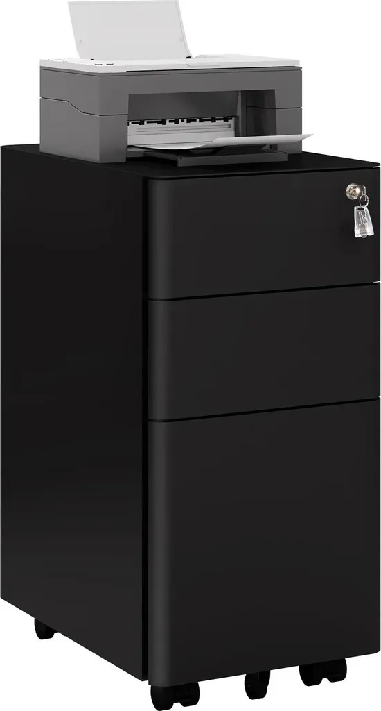 Caisson de bureau pour dossiers suspendus et rangement sécurisé noir - 2