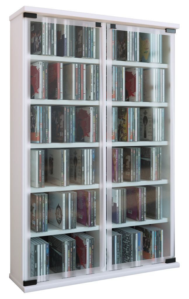 Dřevěný stojan na CD DVD Police Cabinet Galerie Skleněné Obrázek produktu 