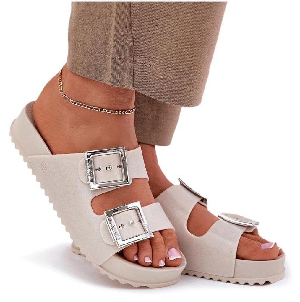 Duftende Damenpantoletten Mit Schnallen Und Glitzer Beige RR285056 37
