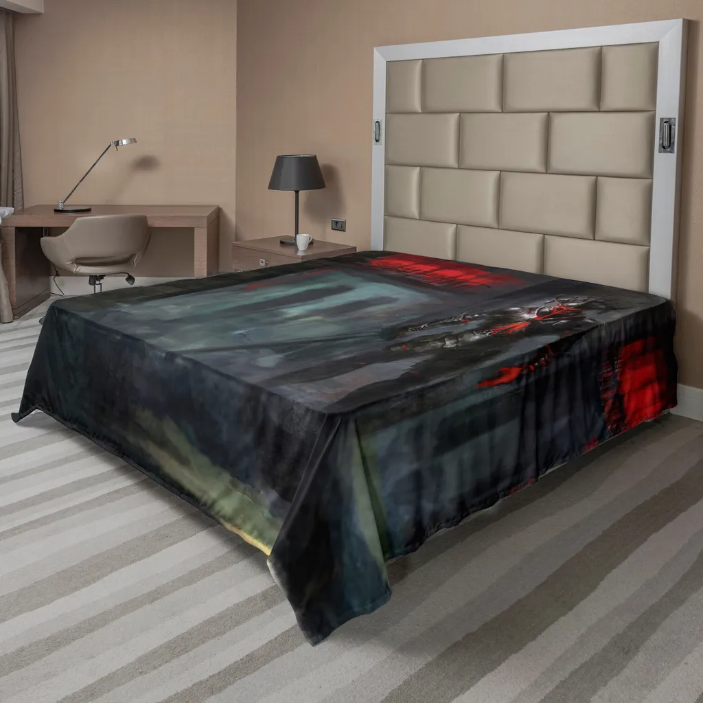 Drap de Lit Supérieur Imprimé Gothique 275x260 cm Motif Temple du Feu
