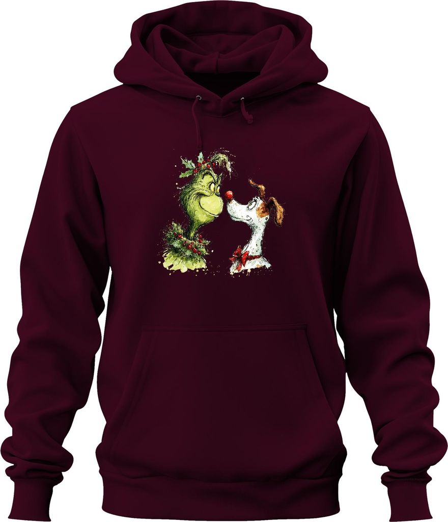 Grinch Weihnachten Max Hund rote Nase lustig Retro Uni Hoodie Kapuzenpullover, Burgundy, L